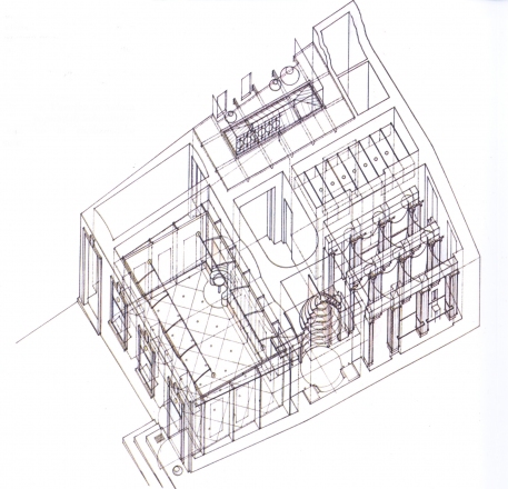 Axonometric plan of Dessa gallery, sketch by Matej Vozlič