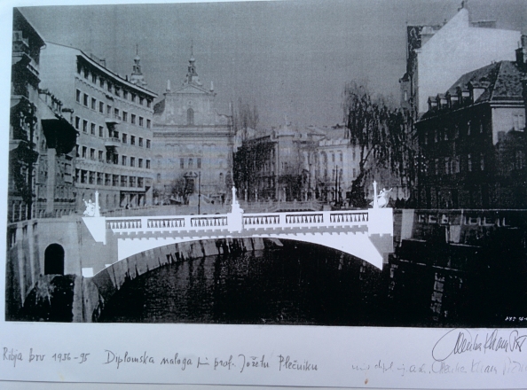 Alenka Kham Pičman, Diplomska naloga: »Ribja brv čez Ljubljanico in ureditev Ribjega trga«, mentor prof. Jože Plečnik, 1956, Vir foto: osebni arhiv Alenke Kham Pičman