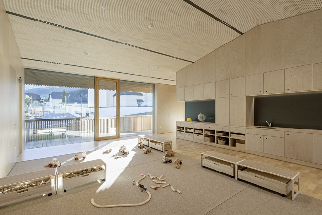 2017 Piranesi Honorable Mention: Kindergarten Niederolang, Olang, Italy, 2016, Feld72 Architekten, photo Hertha Hurnaus