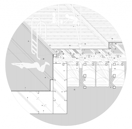 2017 Piranesi Student Honorable Mention: Floating Pool Parasite, Rijeka, Croatia, 2017, students: Robert Barbir, Nika Bralić, Ivana Brzović, Ivan Bulian, mentors: Prof. Mateo Biluš, doc. Vedran Duplančić, doc. Zorana Protić, Faculty of architetecture