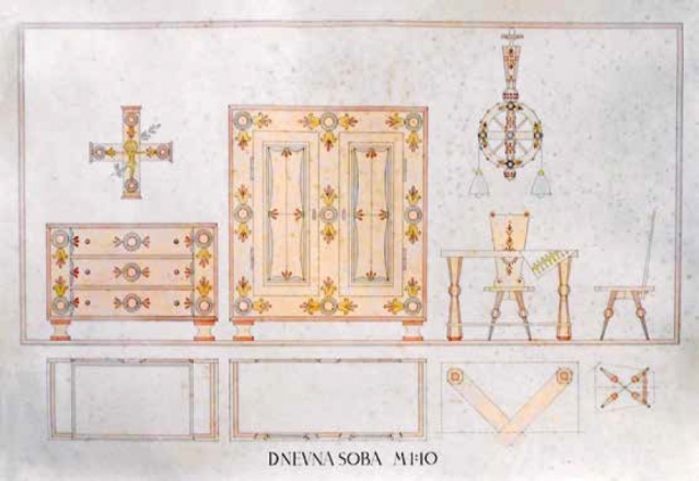 Living room equipment, former Neřima family house, Ljubljana, 1940–1941, Majda Neřima, photo: Neřima family private archive