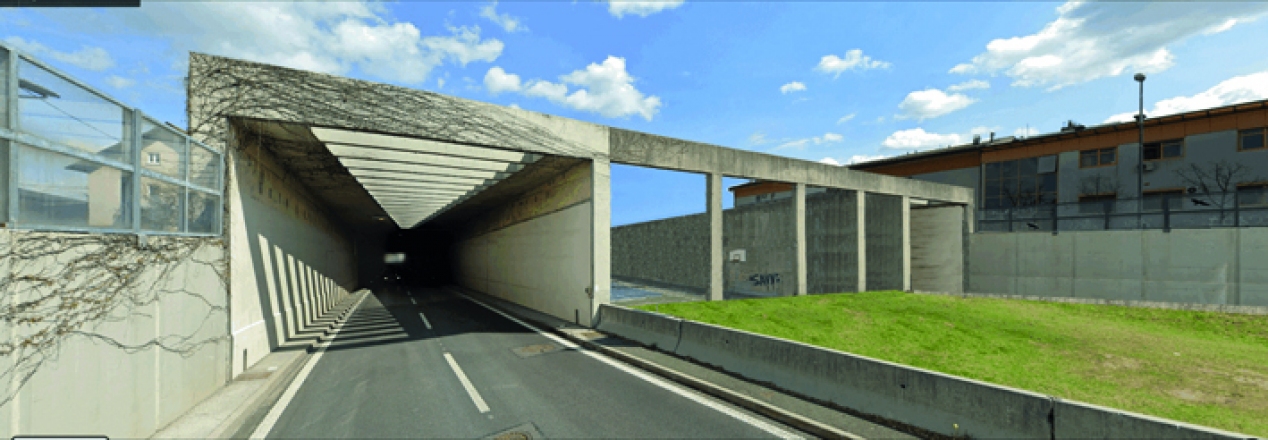 Avtocestna galerija Šentvid, Ljubljana, 1984, Peter Koren, GRADIS; Peter Gabrijelčič, FAGG, foto: Peter Gabrijelčič