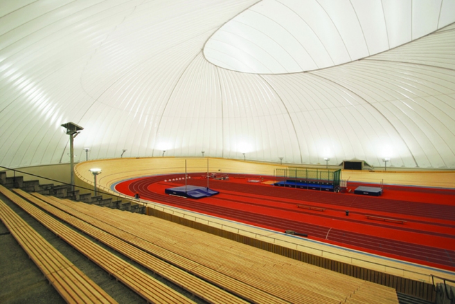 Velodrom in atletska dvorana, Češča vas  pri Novem mestu, 1996, 2019, Stane Udovč; Duol; Ralph Schurmann; Marjan Zupanc, Air projektiranje; Marko Coloni, foto: Marjan Zupanc